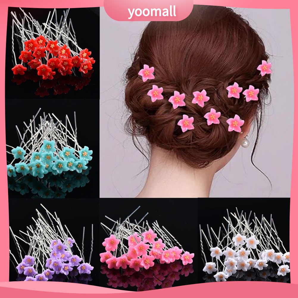 Set 10 trâm cài tóc dạng chữ U đính hoa nữ tính thời trang