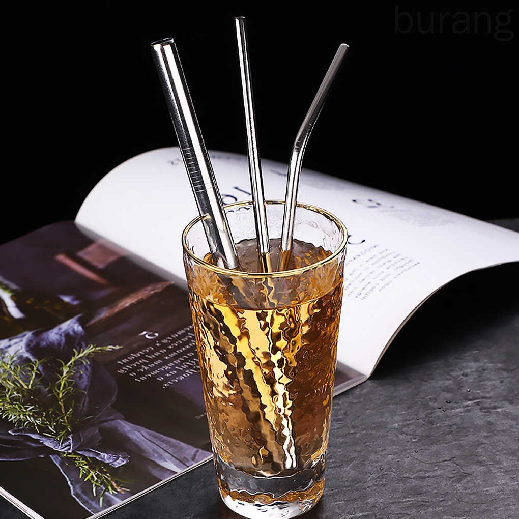 3 Ống hút bằng thép không gỉ có thể tái sử dụng có cọ vệ sinh tiện lợi