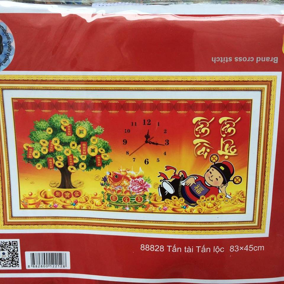 Tranh thêu chữ thập đồng hồ Tấn Tài Tấn Lộc 88828-83x45cm