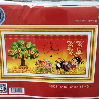 Tranh thêu chữ thập đồng hồ Tấn Tài Tấn Lộc 88828-83x45cm