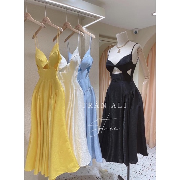 Sẵn_Váy maxi 2 dây khoét eo có mút ngực lên form siêu đỉnh