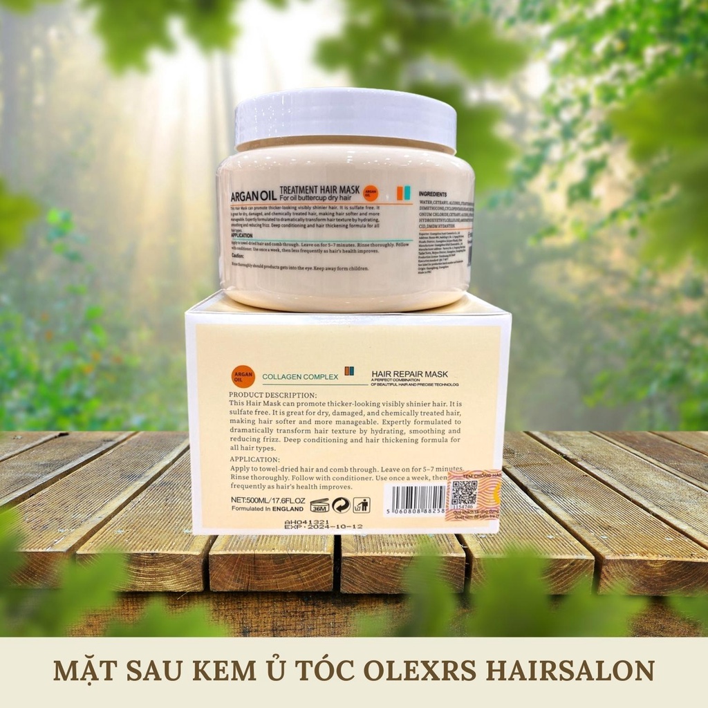 Ủ Tóc xudastore Kem Ủ Tóc Olexrs Hairsalon Argan Oil Collagen 500ml Phục Hồi Tóc Hư Tổn