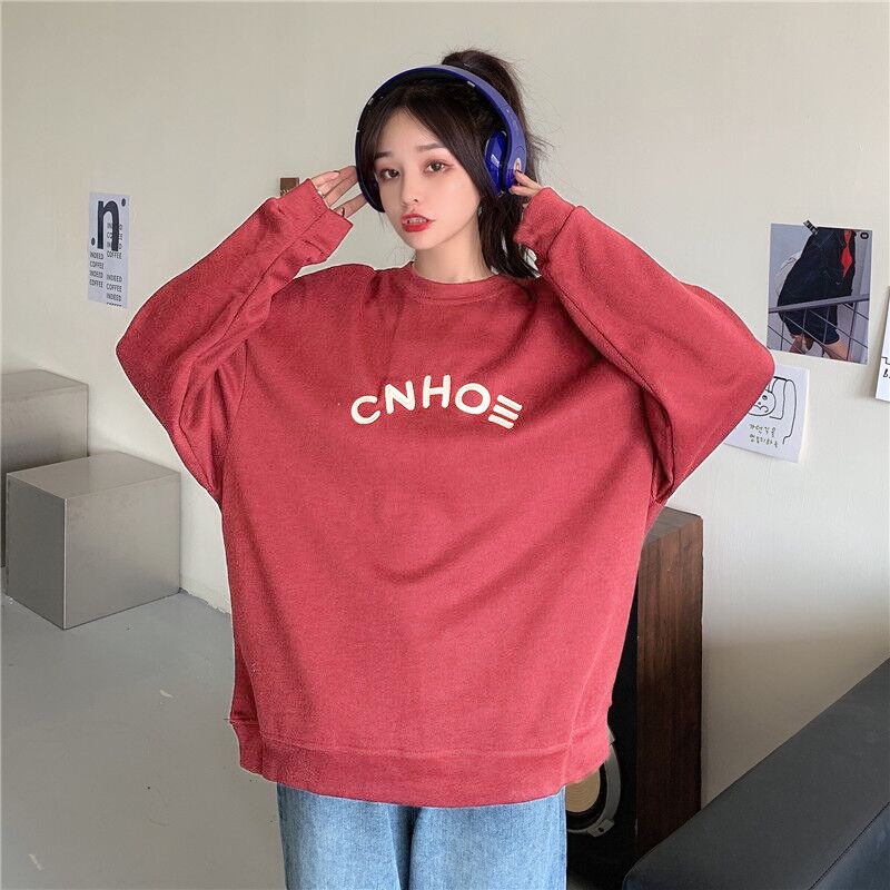 Áo Sweater Dáng Rộng In Chữ Phong Cách Hàn Quốc Năng Động Cho Nữ