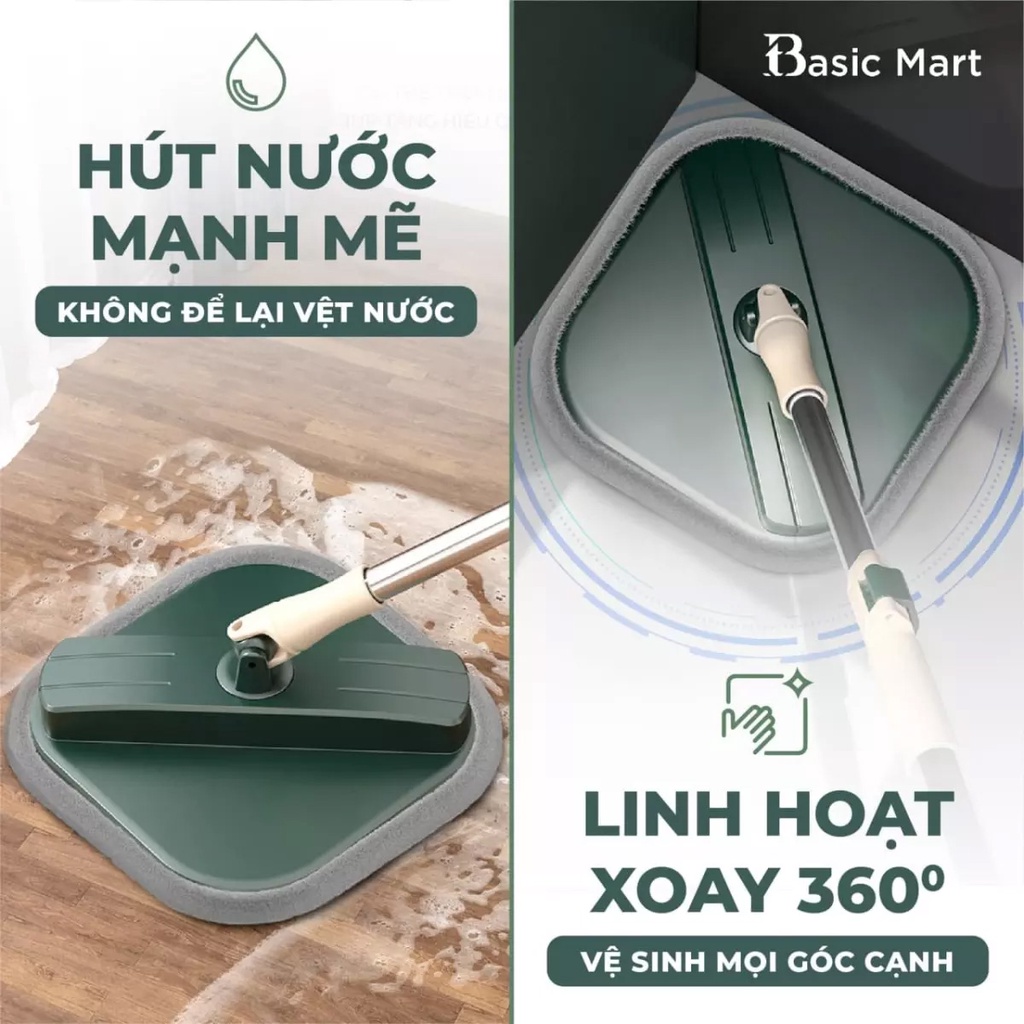 Cây, Chổi lau chùi, vệ sinh nhà cửa tự vắt thông minh xoai 306 độ vắt sạch nước và bị bẩn, tặng kèm 1 miếng lau tiện lợi