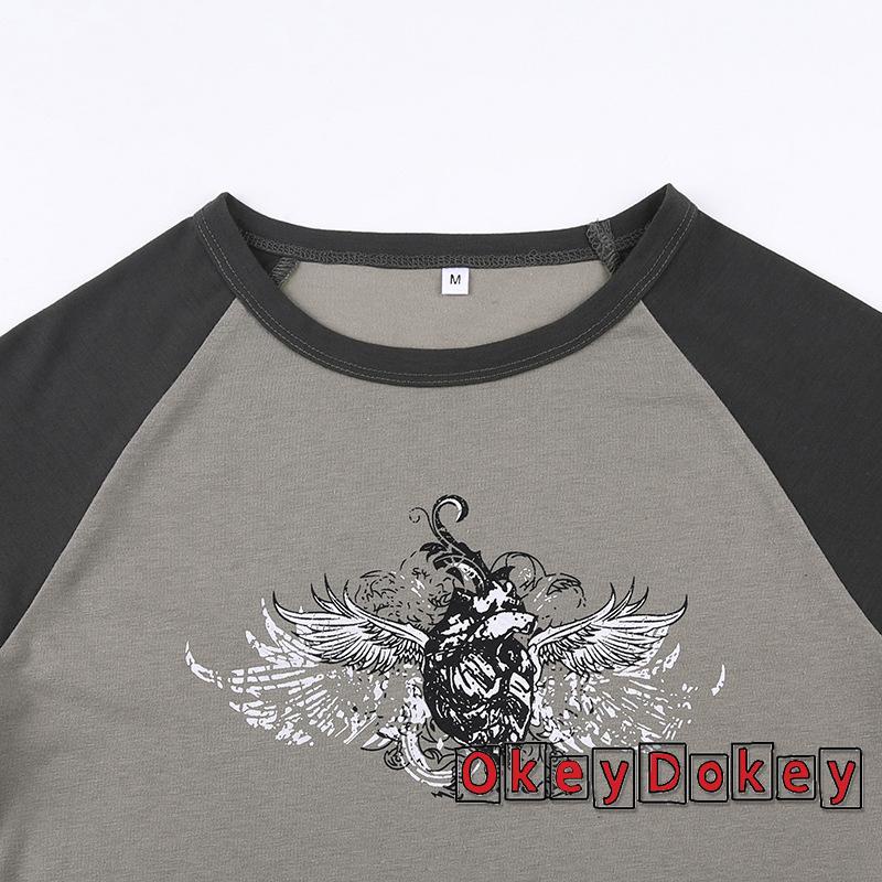 Áo Thun Crop Top In Hình Đôi Cánh Và Trái Tim y2k Thời Trang Mùa Thu Cho Nữ