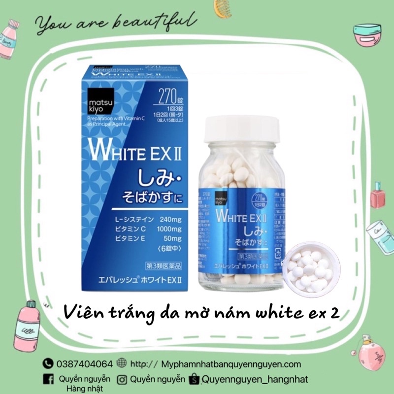 Viên uống White EX ll 270 viên trắng da, mờ thâm nám Nhật Bản chính hãng