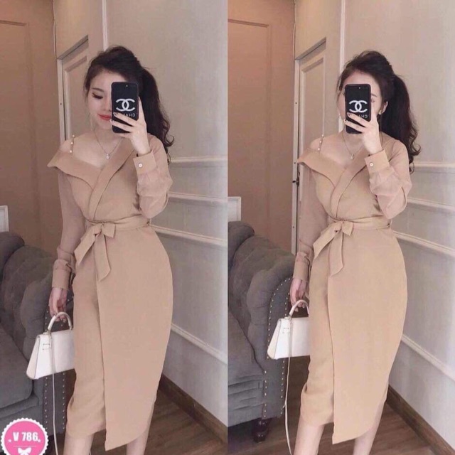 BB42 Đầm trễ vai đính hạt body sang chảnh
