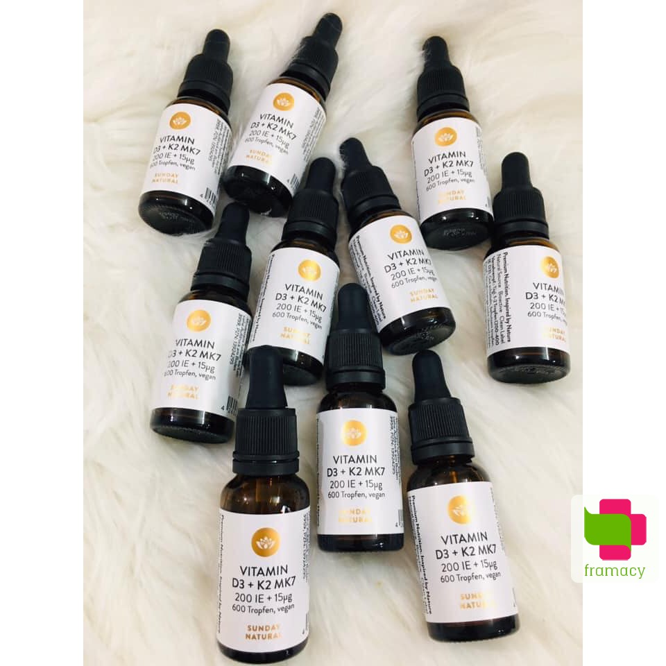 Vitamin D3 K2 Sunday Natural D3 K2 MK7, Đức (20ml dạng giọt) tăng hấp thu canxi vào xương, răng cho trẻ sơ sinh - 4 tuổi