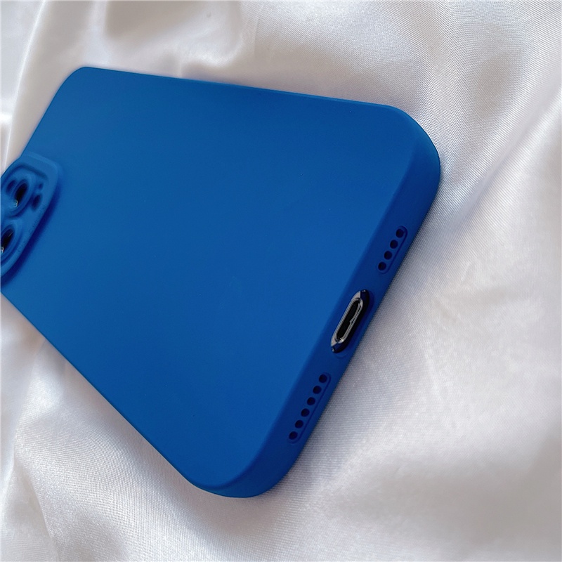 Ốp điện thoại silicon mềm màu xanh dương trơn bảo vệ camera cho iPhone 11 12 13 Pro Max X XS XR 7 8 Plus