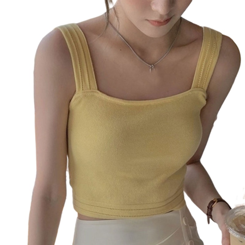 Áo Croptop Dệt Kim Sát Nách Cổ Vuông Họa Tiết Kẻ Sọc Màu Trơn Thời Trang Cho Nữ