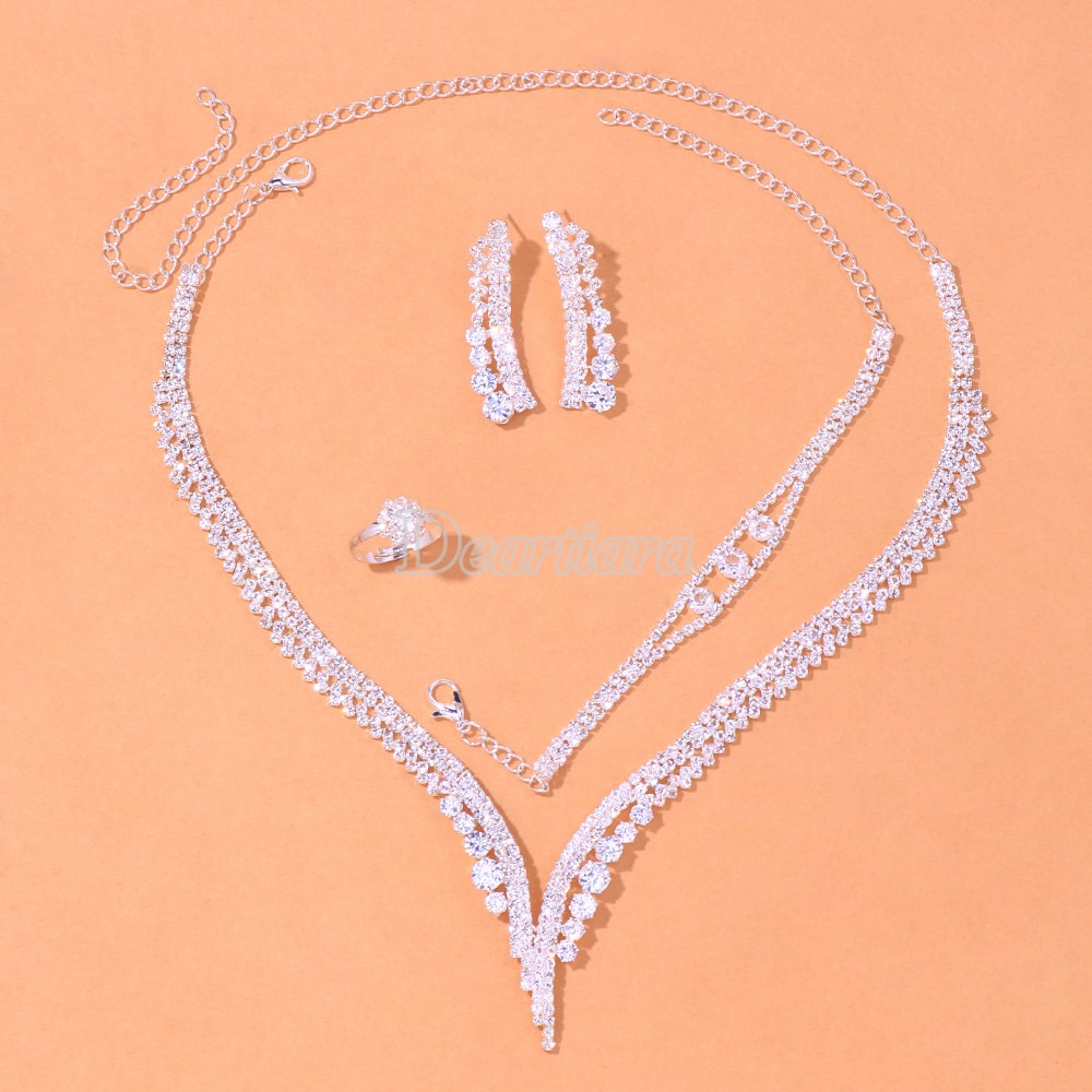 Bộ Trang Sức Vòng cổ Bông Tai Vòng Tay Đính Kim Cương Giả Thời Trang Đơn Giản Dành Cho Cô Dâu