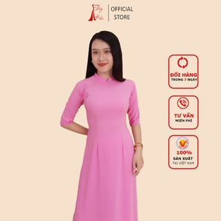 Áo dài trơn lụa Nhật cổ 2 phân màu hồng phấn AK31