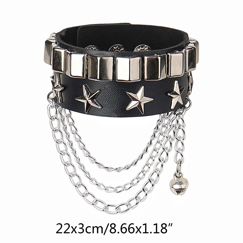 Vòng Tay Da PU Phối Khóa Tròn Phong Cách Gothic Cho Nam Và Nữ