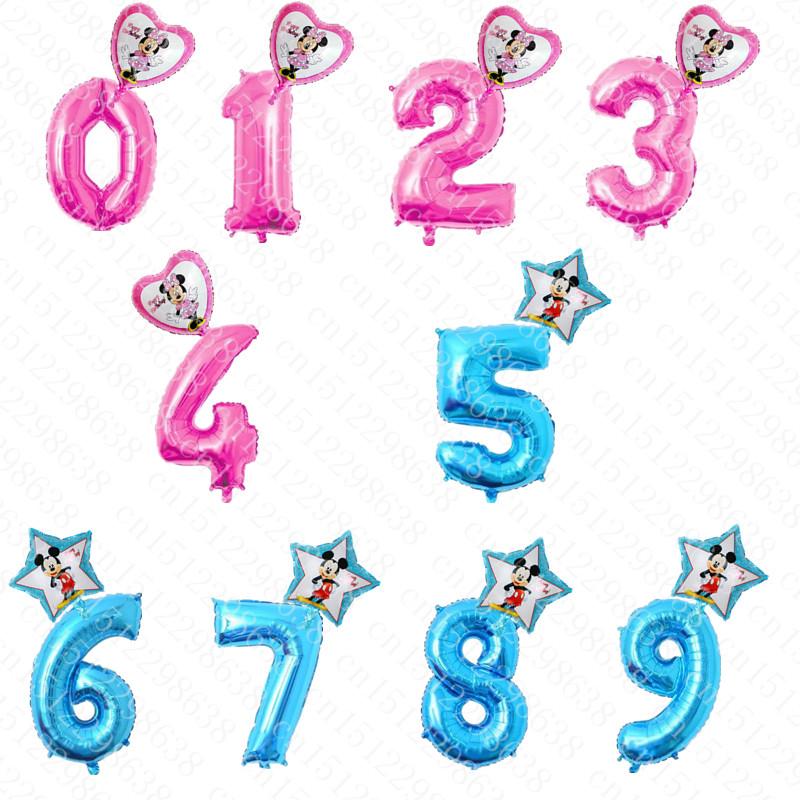 Set 2 Bong Bóng Lá Nhôm Từ 0-9 In Hình Chuột mickey / minnie 32 inch Trang Trí Tiệc Sinh Nhật Cho Bé