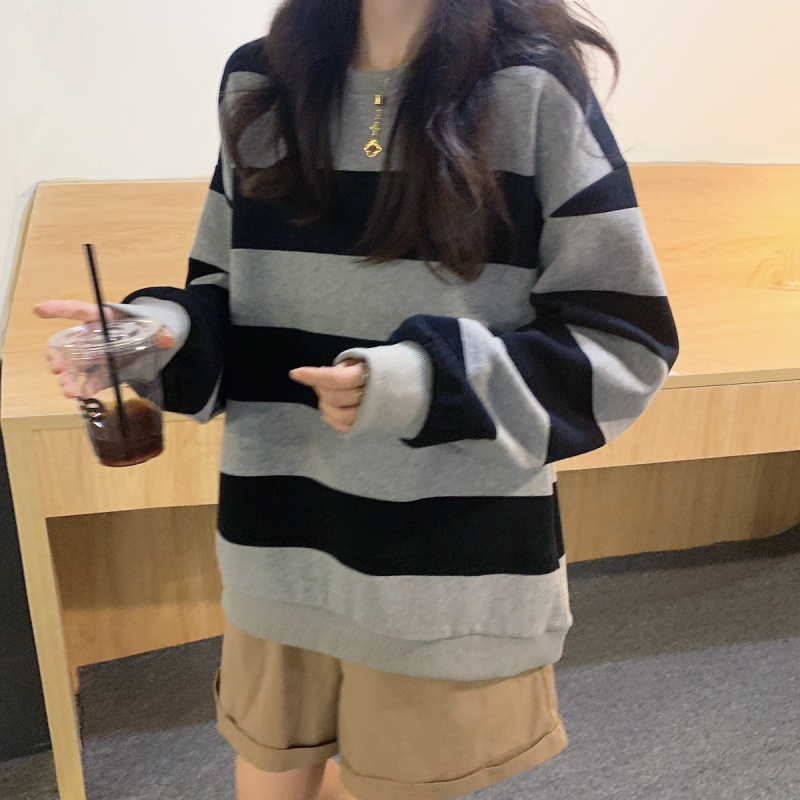 Áo sweater tay dài cổ tròn kẻ sọc thời trang retro cá tính