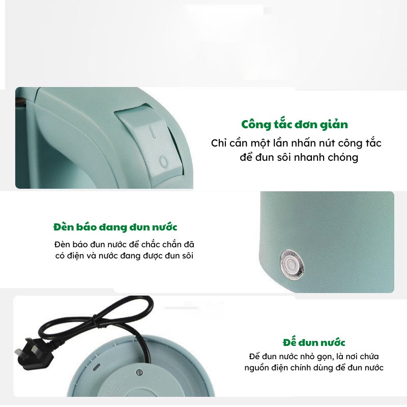 Ấm Nước Siêu Tốc Bình Đun Nước Siêu Nhanh 2 Lớp Giữ Nhiệt Thông Minh Không Gỉ Gia Dụng Hoàng Anh