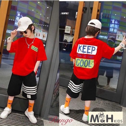 Bộ thun hiphop màu đỏ Keep Cool size lớn cho bé trai