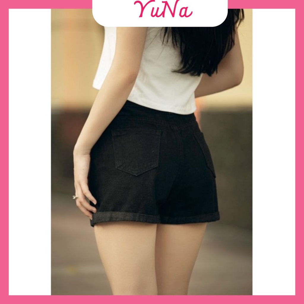 Quần short jean nữ Yuna vải bò không co dãn gập gấu cạp cao mặc siêu tôn dáng, thời trang nữ YUNA | BigBuy360 - bigbuy360.vn