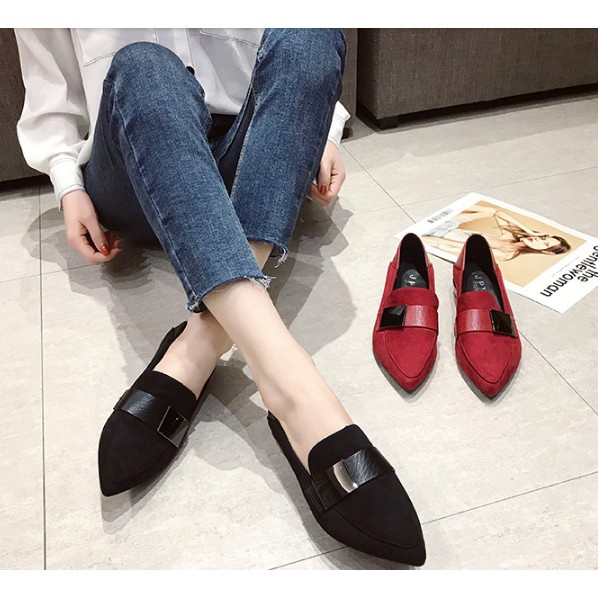 sale 12-12 D352- giày tây nữ quai ngang, giày lười đế thấp da lộn hàng quảng châu cao cấp