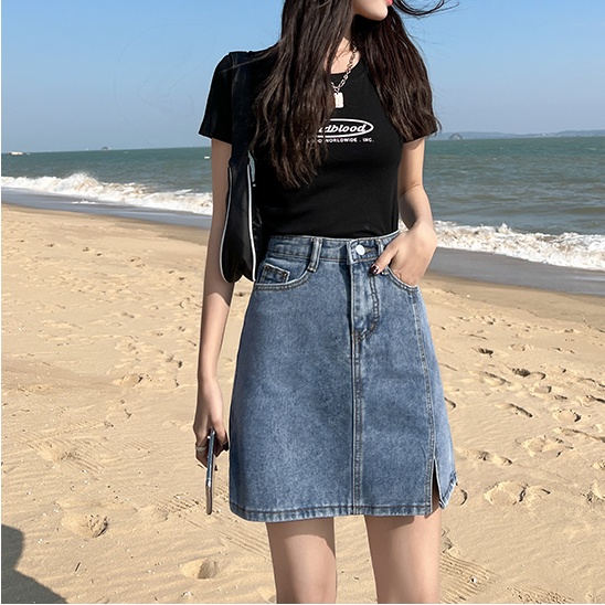 Chân váy jean Lưng Cao Thời Trang Hàn Quốc