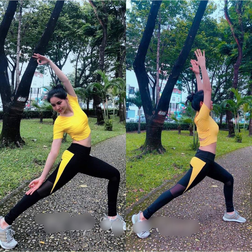 Đồ Tập GYM, Yoga Nữ, Bộ Quần Dài Áo Thun, Quần Phối Lưới Kèm Mút Cao Cấp BKN 16