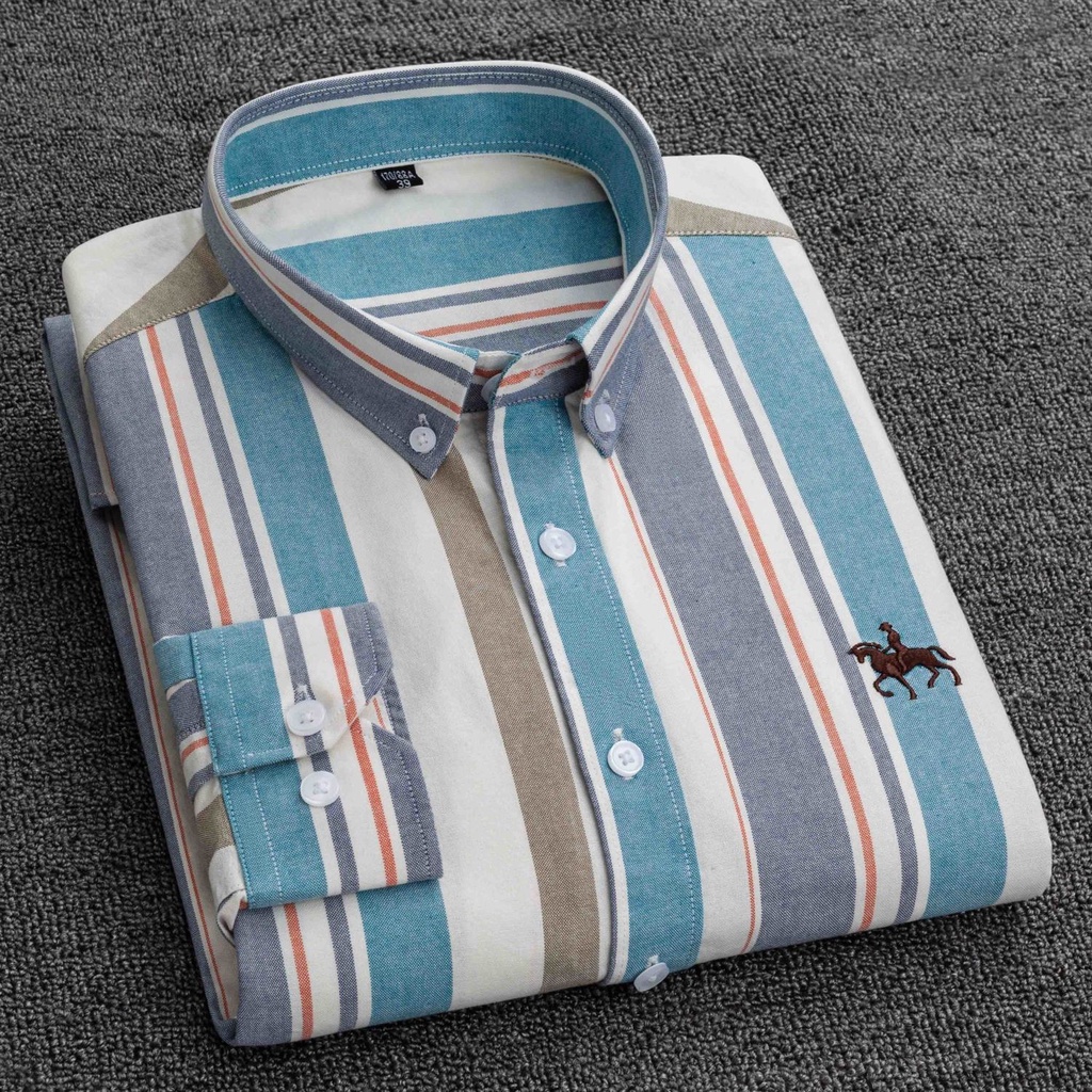 Áo sơ mi 100% cotton tay dài kẻ sọc thời trang dành cho nam giới độ tuổi trung niên