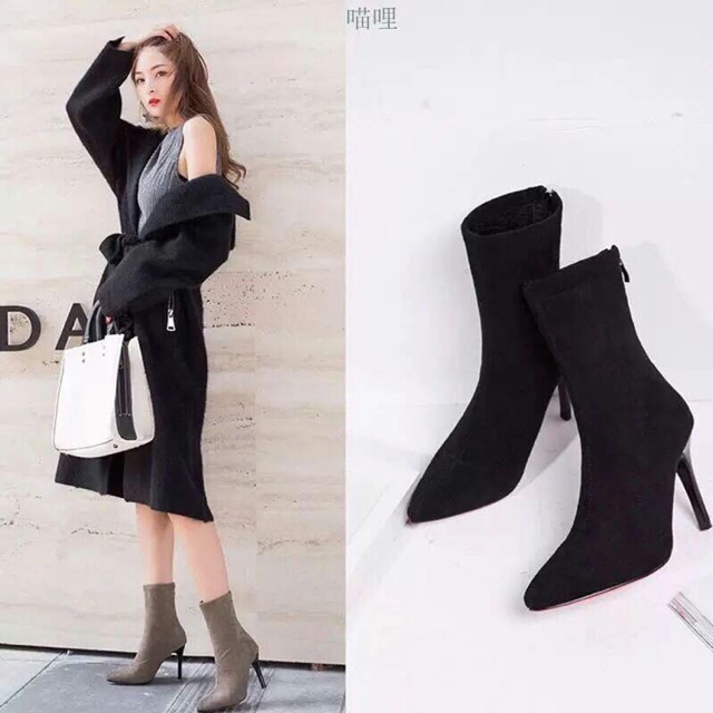 Bốt da lộn cổ lửng gót nhọn cực sang chảnh
