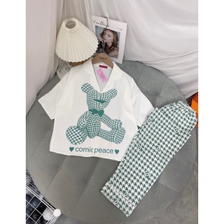 Đồ Bộ Nữ Đồ Ngủ Nữ pyjama tay cộc phối hình hoạ tiết động vật, Đồ Ngủ Lụa trẻ trung đáng yêu 40-60kg
