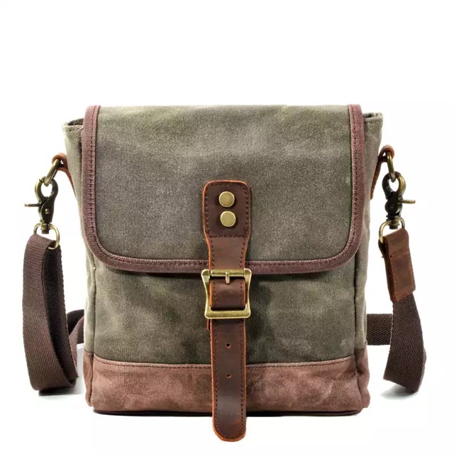 Túi đeo chéo thời trang cao cấp Muchuan vải canvas phối da bò