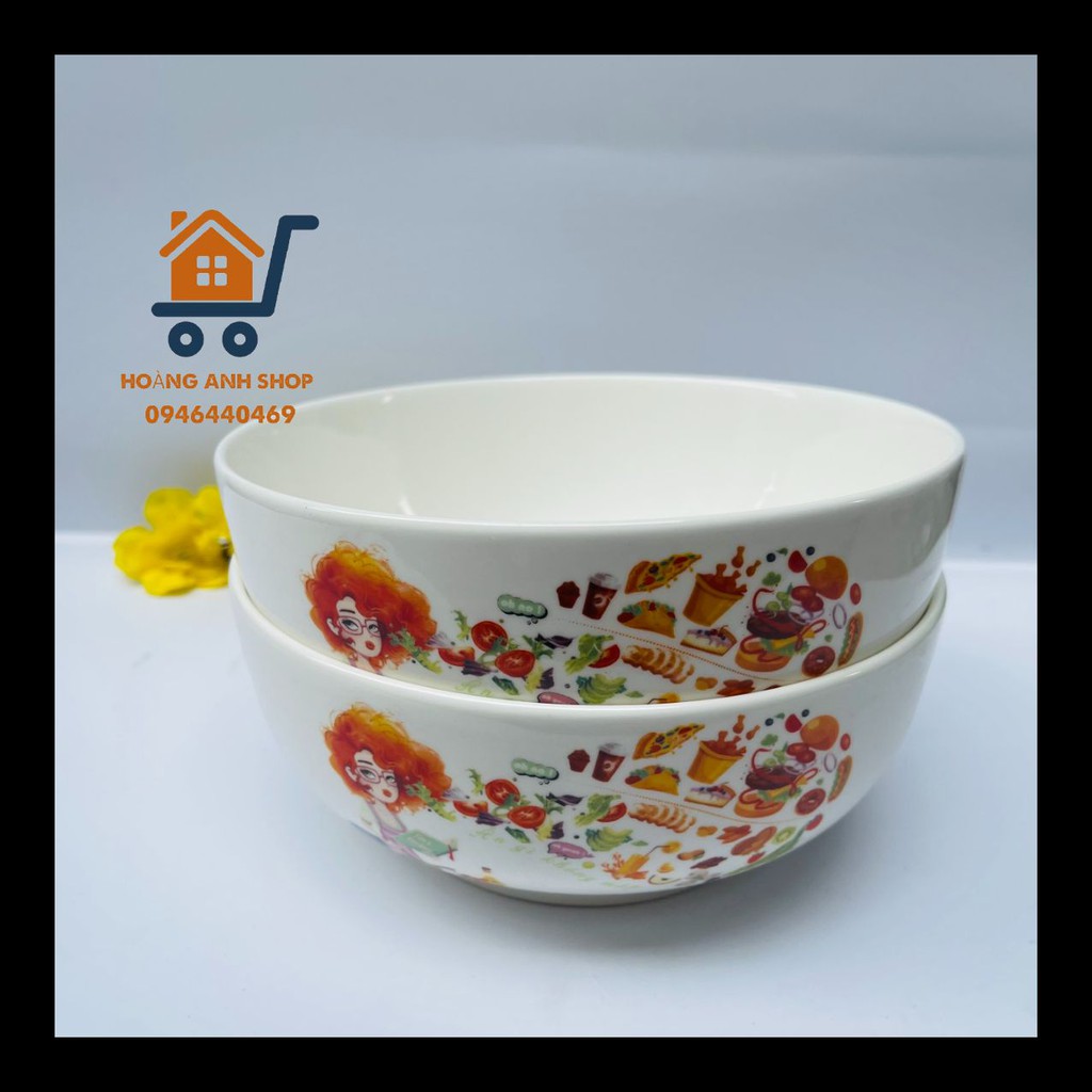 Bộ 2 Bát Tô Sứ Sâu Lòng Họa Tiết NGẪU NHIÊN - 7inch 18cm - Tráng Men Cao Cấp