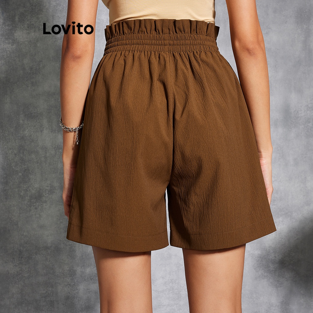 Quần short Lovito Dây rút trơn thông thường L20E019 (Cà phê)