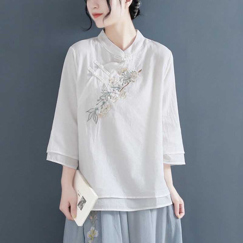 ☻ L O T U S ☻ Áo Kiểu Sườn Xám Thêu Hoa Plus Size CAL1757