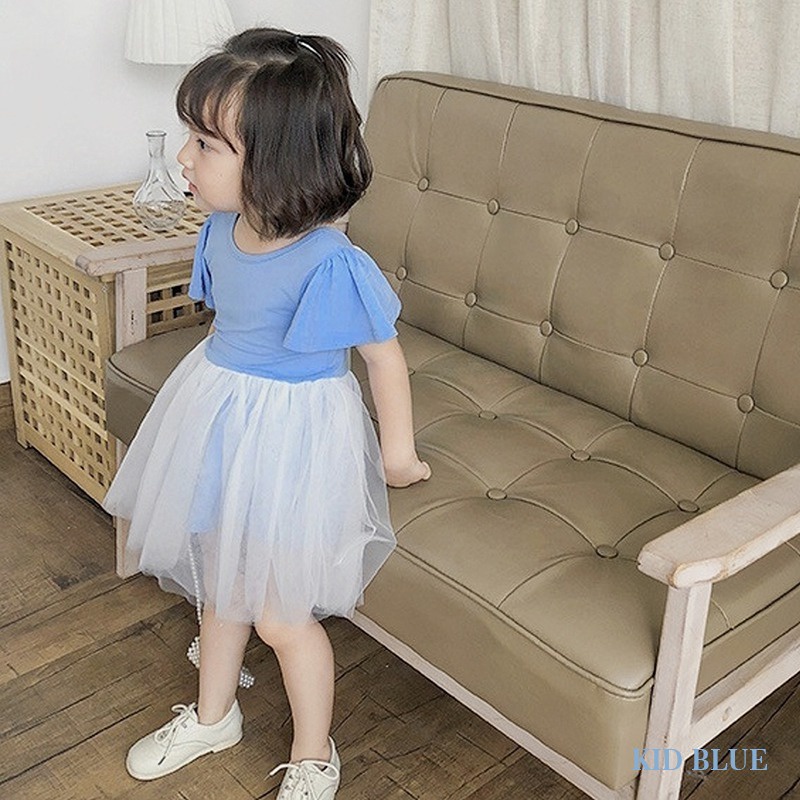 Đầm Công Chúa Tay Ngắn Cổ Tròn Phối Lưới Và Ruy Băng Kiểu Phương Tây Thời Trang Mùa Hè Cho Bé Gái