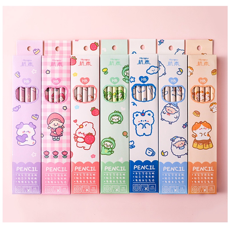 Set 10 cây bút chì HB họa tiết hoạt hình siêu cute đáng yêu cho bé đi học