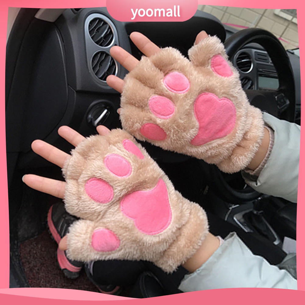 Yomall♡ Găng Tay Len Hở Ngón Hình Chân Gấu Dễ Thương Cho Bé