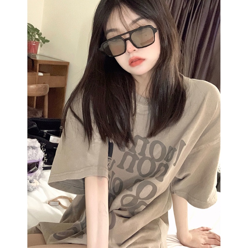 Áo thun IELGY tay ngắn dáng rộng in họa tiết phong cách hiphop thời trang Hàn Quốc mùa hè cho nữ