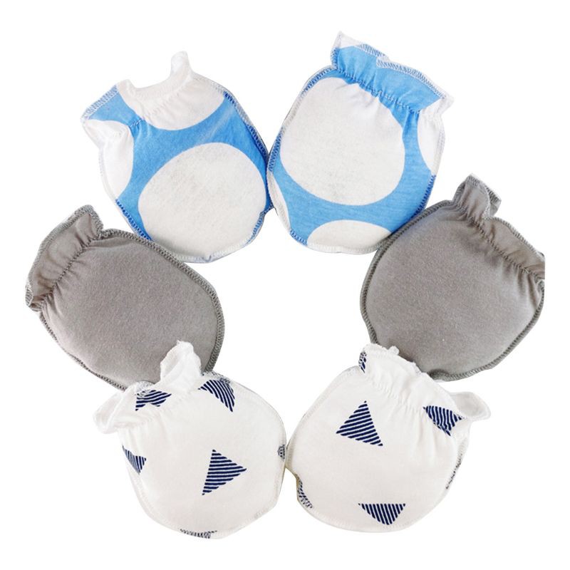 Mary☆  3Pairs Baby Anti Scratching Soft Pure Cotton Gloves Newborn Handguard Mittens