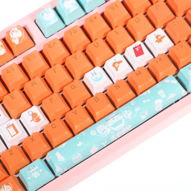 Doraemon keycap mèo Jingle ký ức tuổi thơ hoạt hình cổ điển PBT Thuốc nhuộm thăng hoa truyền ánh sáng bàn phím cơ keycap 108 phím