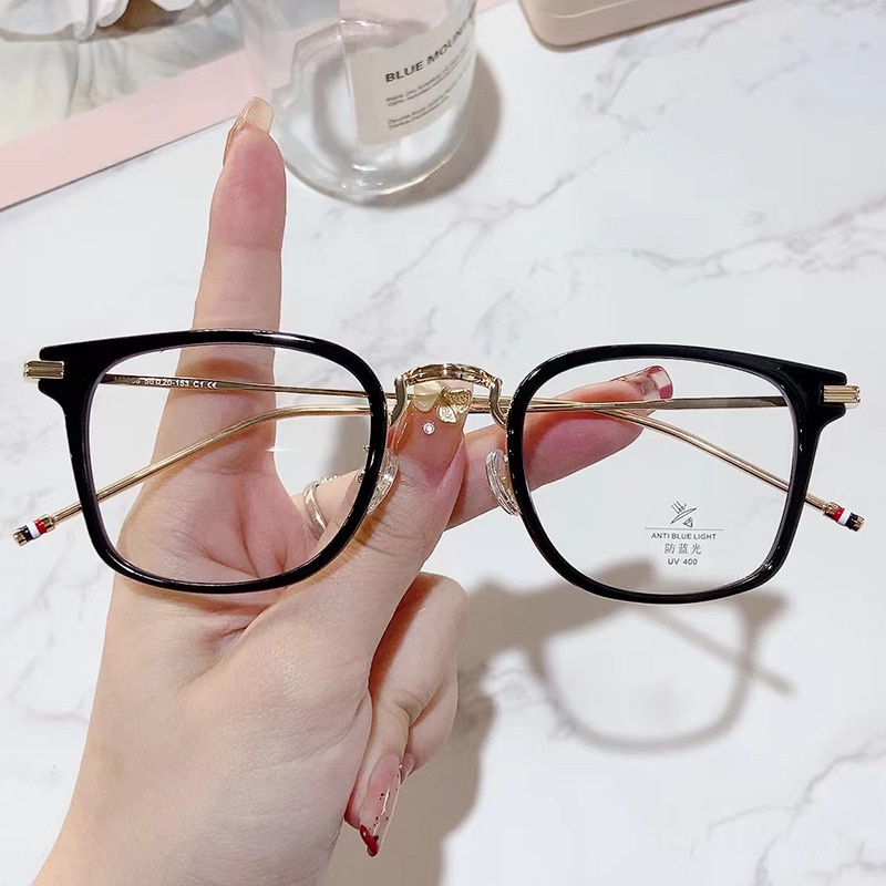 (JIUERBA) Mắt Kính Gọng Vuông Kim Loại Trong Suốt Chống Ánh Sáng Xanh Chống Ánh Sáng Phong Cách Đại