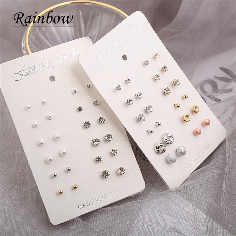 Set 12 đôi khuyên tai đính hạt ngọc trai giả thời trang cho nữ