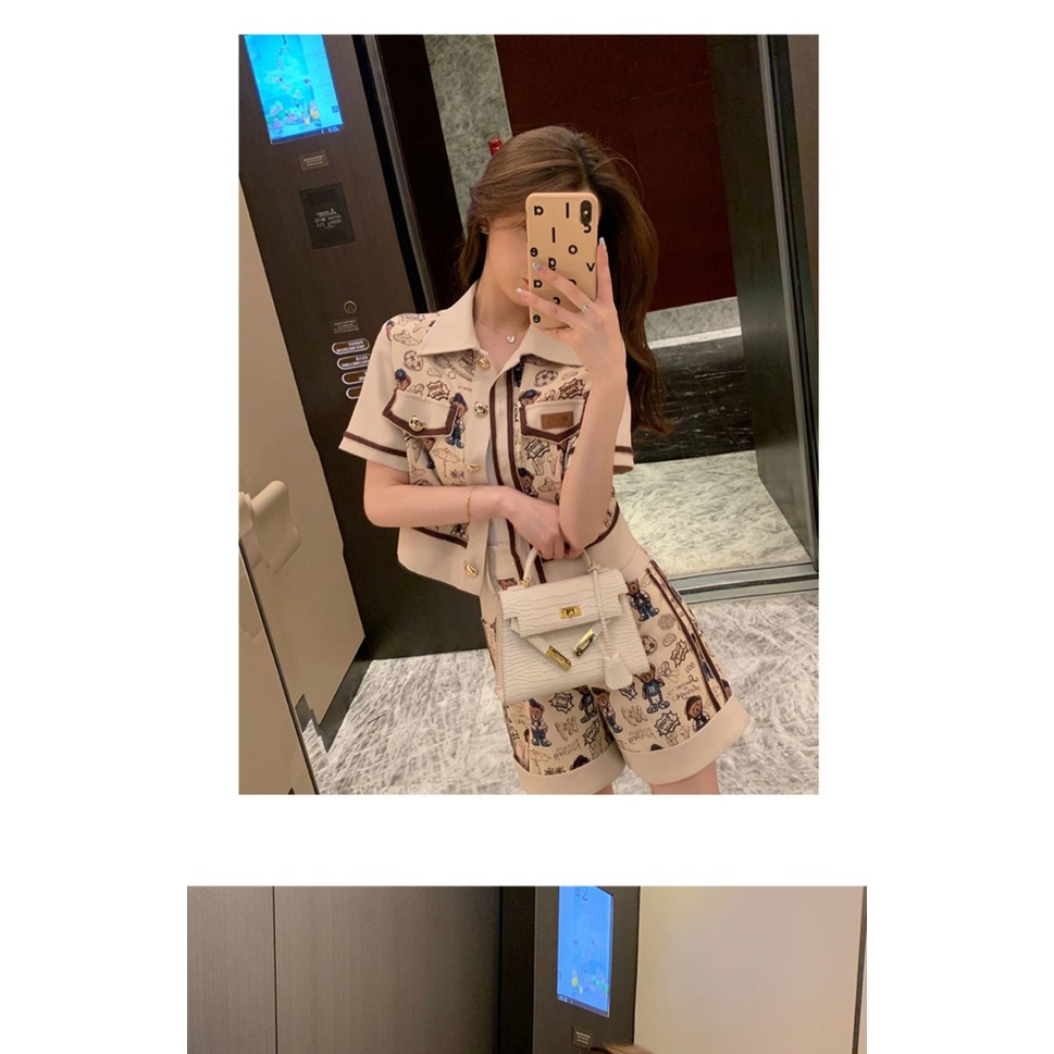 Set đồ 2 món gồm áo sơ mi tay ngắn và quần short thời trang trẻ trung cho nữ