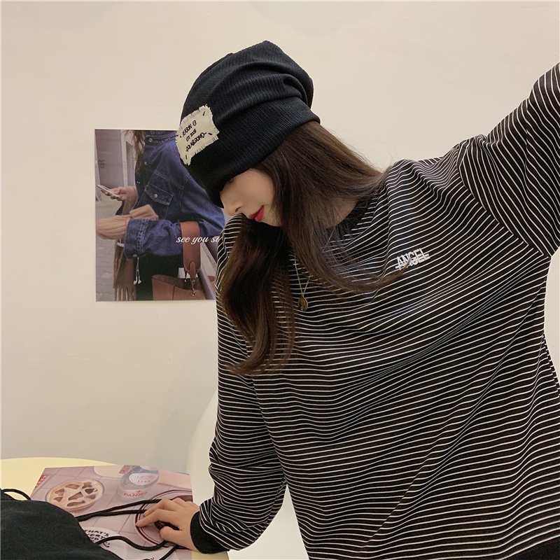 Áo Sweater Dáng Rộng Phối Họa Tiết Kẻ Sọc Đơn Giản Thời Trang Mùa Thu Cho Nữ