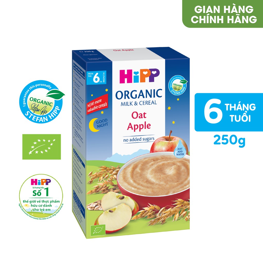 [Mã LTP50 giảm 50000 đơn 150000] Bột ăn dặm dinh dưỡng Sữa, Chúc ngủ ngon Yến mạch, Táo tây HiPP Organic 250g