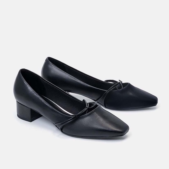 Giày Cao Gót 5cm Thời Trang JUNO Da Trơn Mũi Vuông Nơ Trang Trí CG05115