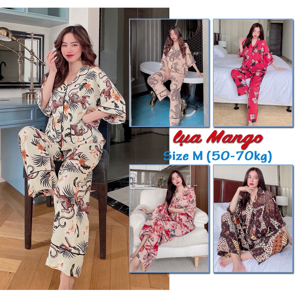Tổng hợp đồ bộ pijama tay cánh dơi quần dài size M(55-70kg) chất lụa Mango cao cấp