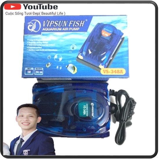 Máy sục sủi khí oxy 2 vòi 5W VIPSUN VS348A cho hồ cá máy oxy vs-348a