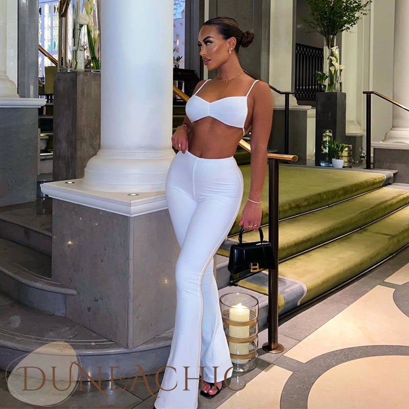 DUNEA Bộ đồ gồm áo ngắn không tay + quần ống loe thời trang quyến rũ cho nữ