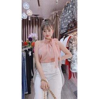 Áo cổ yếm cột nơ chất tơ cục hot