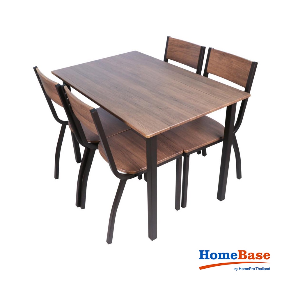 HomeBase FURDINI Bộ bàn ăn gồm 4 ghế chống trơn trượt bằng gỗ MDF HARVEY W110xH75,5xD70cm màu nâu
