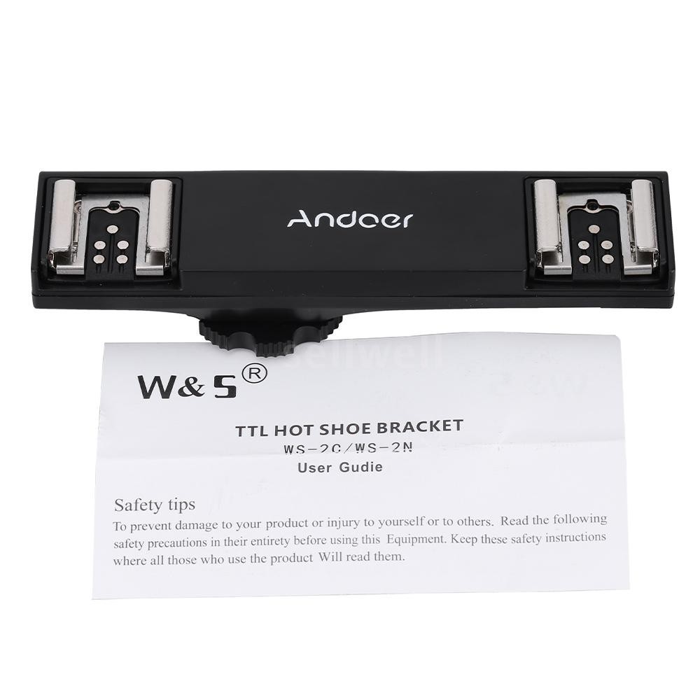 Andoer Dual Hot Shoe Flash Speedlite Light Bracket Splitter for Canon 7DII 70D 5DR 5DRS 5DIII 6D DSLR Camera Camcorder